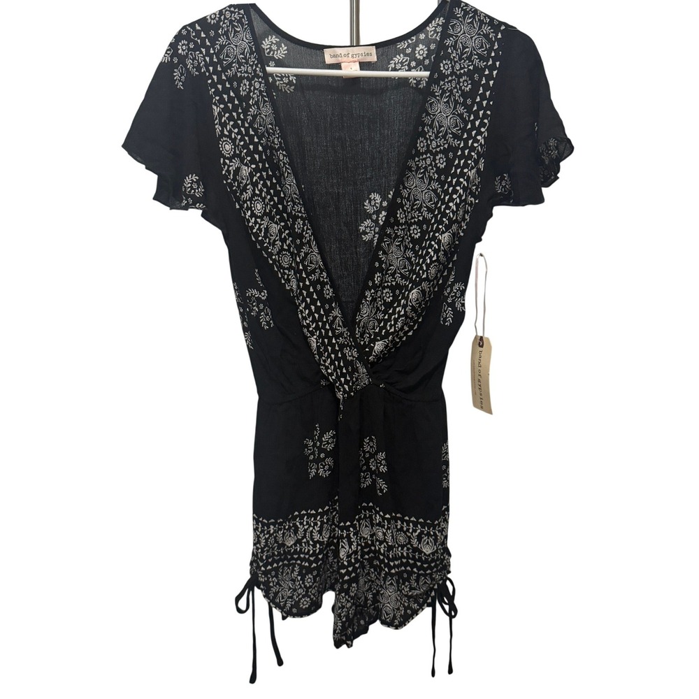 NEW Band of Gypsies Romper S Black Boho Paisley Festival Pockets Hippie